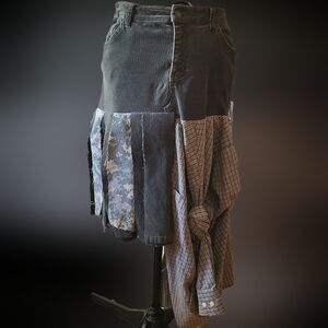 LA Upcycle St. John's Bay Patchwork Midi Skirt in Army Green And Tan